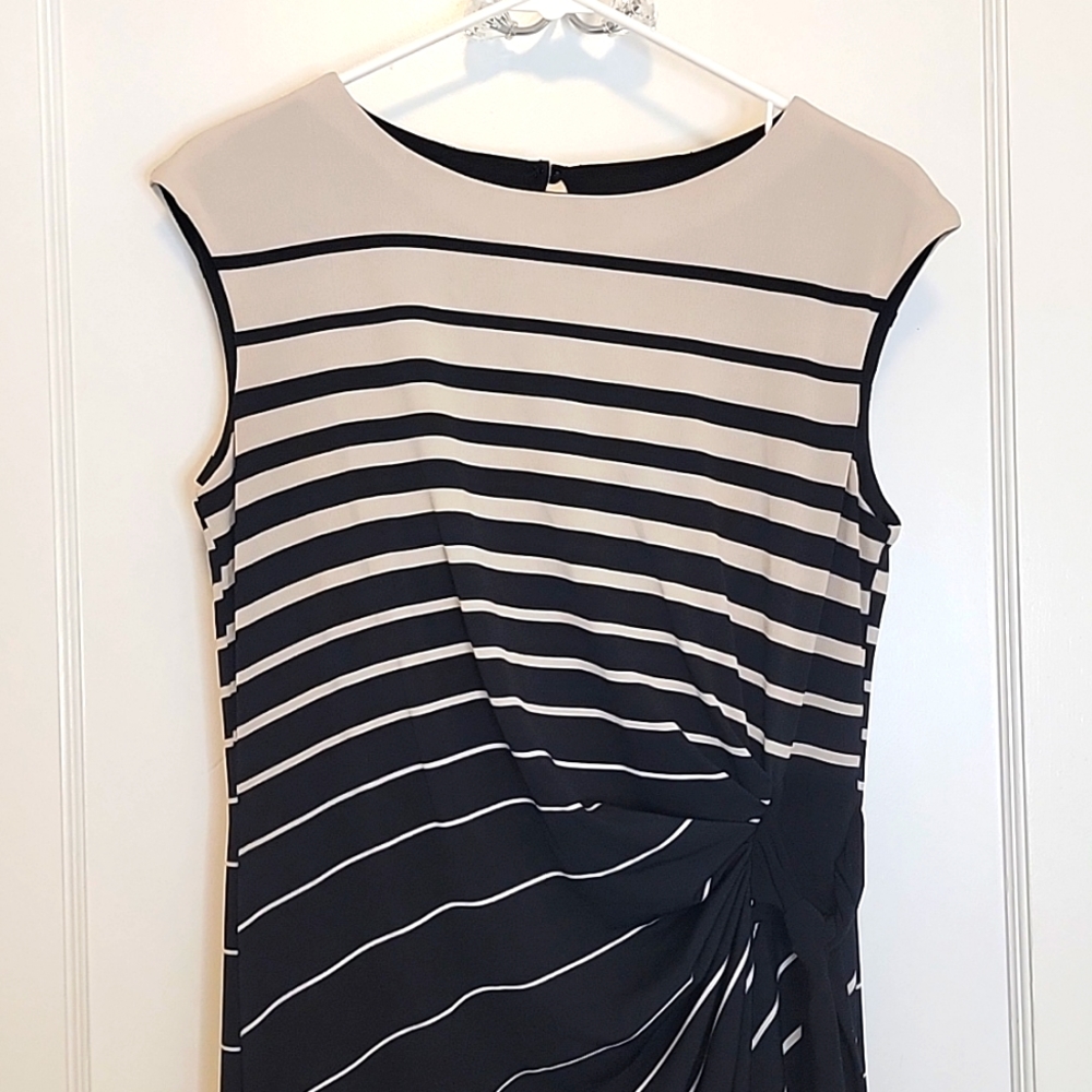 Karin Stevens Size 8 Women's Black and Tan Striped Dress